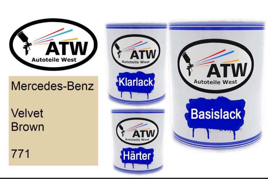 Mercedes-Benz, Velvet Brown, 771: 1L Lackdose + 1L Klarlack + 500ml Härter - Set, von ATW Autoteile West.